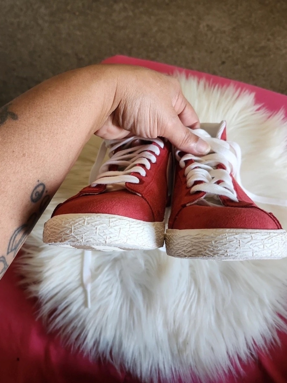 Nike Youth Suede Red High-Top Sneakers - Picture 6 of 9